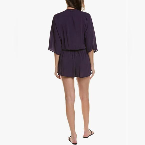 Vince Camuto womens Convertible Tie front Cover Up szS solid black romper 1 pc - Picture 2 of 6